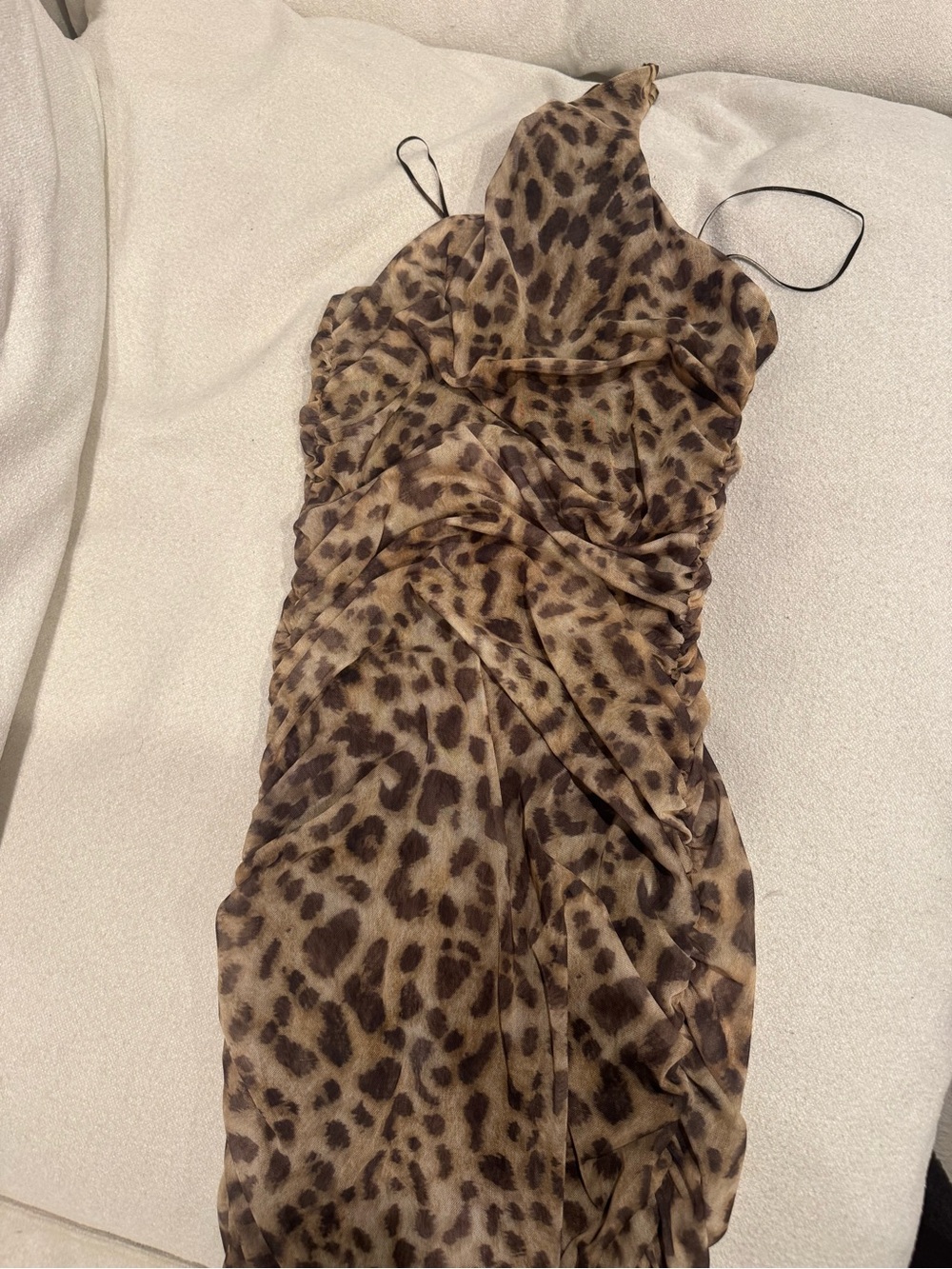 Zara One-Shoulder Leopard Print Dress in Brown & Black